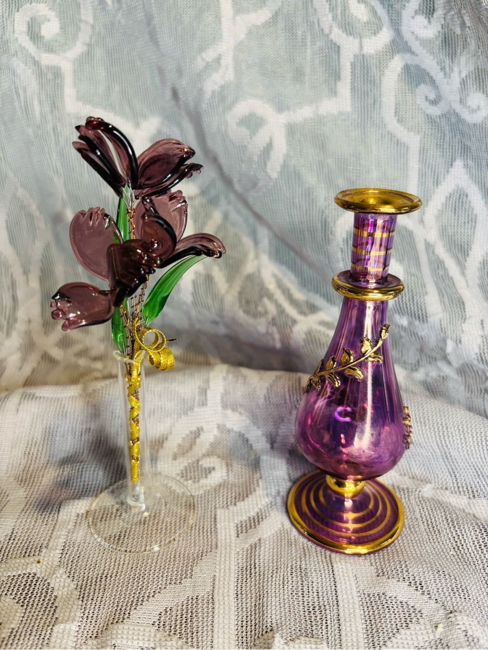 Egyptian Crystal Flowers & Vase - Picture 3 of 7